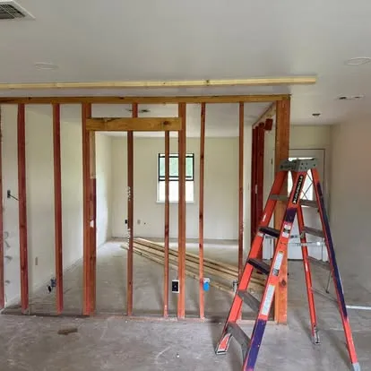 Interior wall stripped down to studs